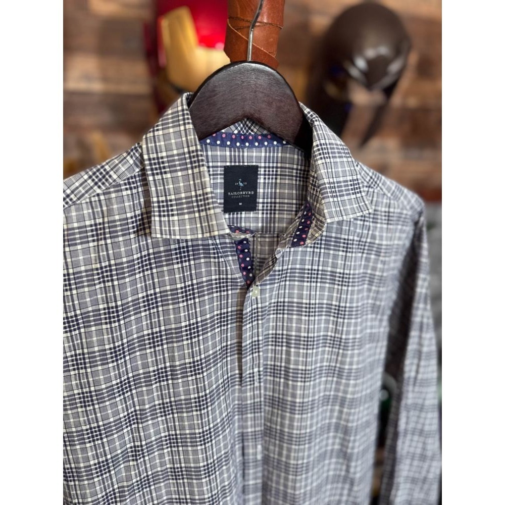 Tailorbyrd Plaid Button Up Shirt Navy White Preppy Mens Medium